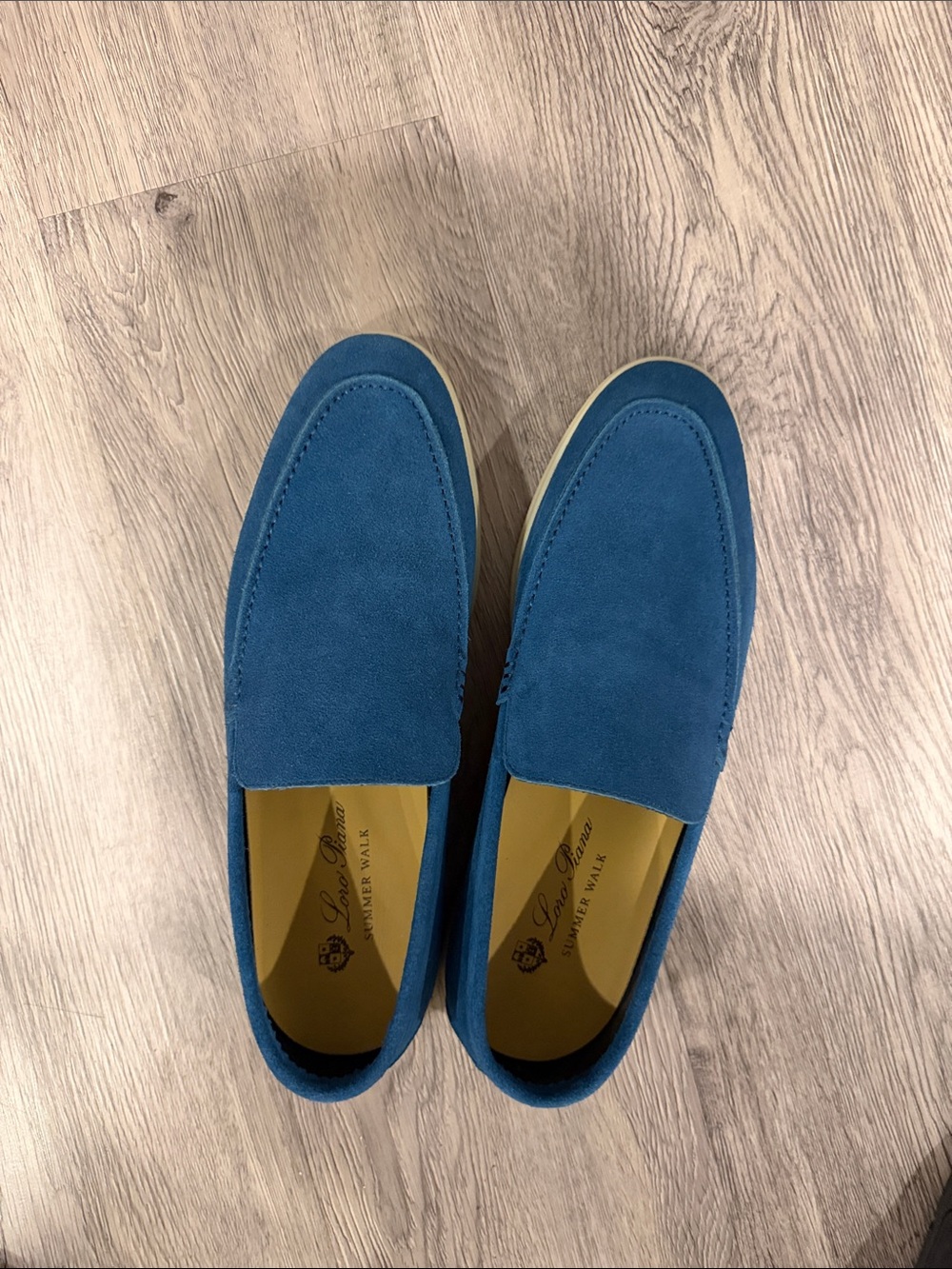 Loro Piana Teal Blue Suede Slip-On Loafers